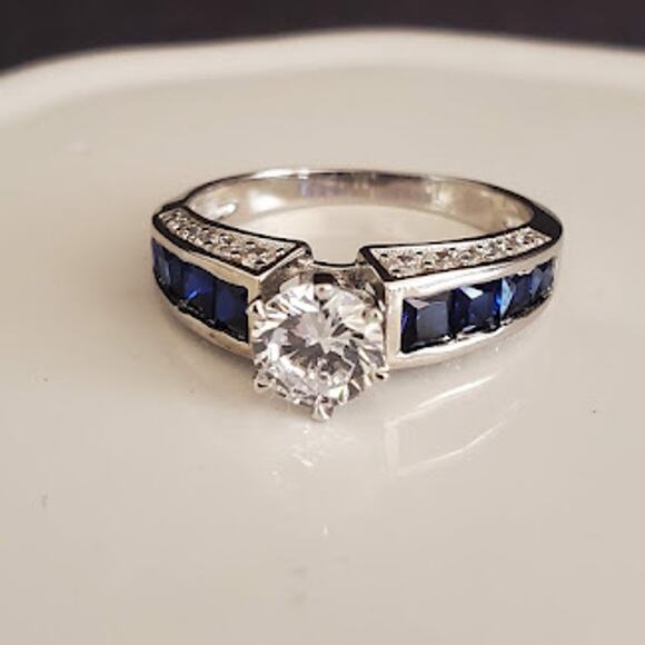 Sterling Silver 925 Synthetic Sapphire Crystal Ring Size 7 1/2  New Without Tags - Picture 4 of 10